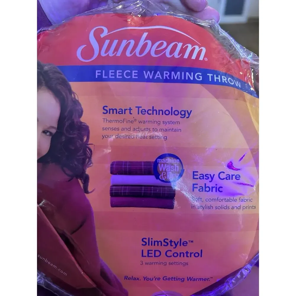 Sunbeam Heated Throw Blanket Fleece Red/rust Color New